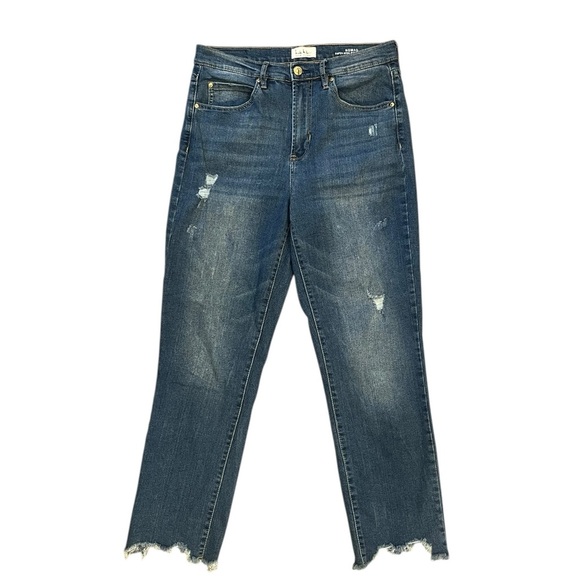 Nicole Miller Ankle Cropped Super High Rise Straight Jeans Frayed Hem - Picture 1 of 7